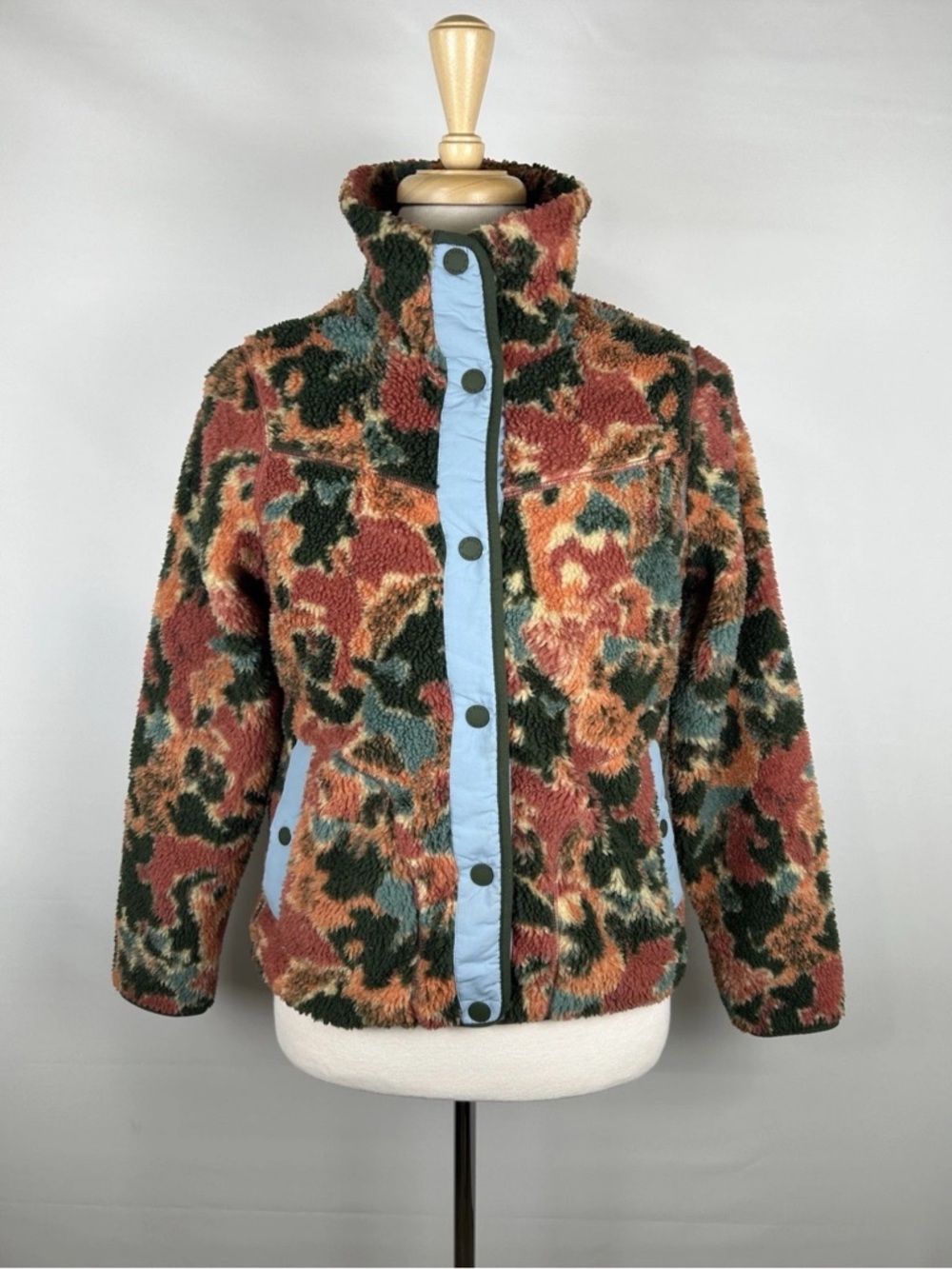 LLBEAN Sherpa Jacket Floral with Sky Blue Trim